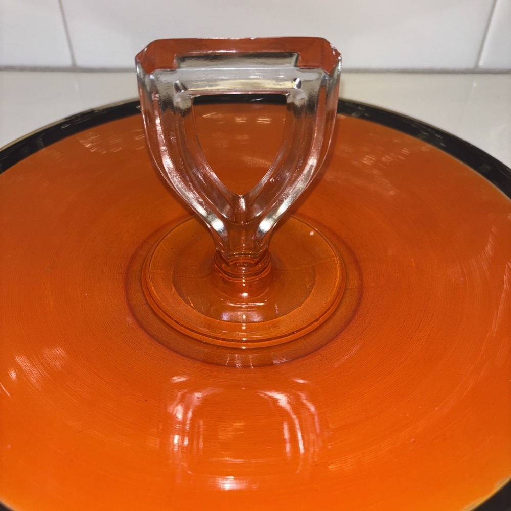 MCM Art Deco Orange & Black Catch All Trinket Tray Or Halloween Candy Holder - Picture 3 of 8